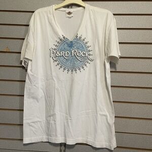 Hard Rock Cafe Tulsa Short‎ Sleeve T Shirt Tee L White V Neck 100 Cotton